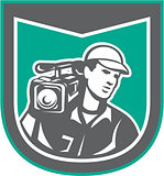 Cameraman Film Crew HD Camera Video Shield Retro