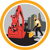 Mechanical Digger Construction Worker Circle