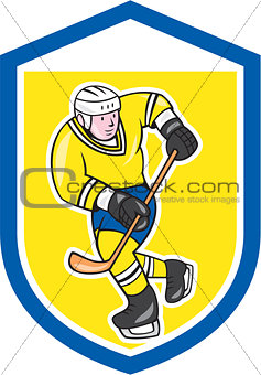 Ice Hockey Player With Stick Shield Cartoon