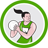 Netball Player Catching Ball Circle Cartoon