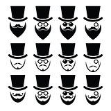 Man with hat with beard and glasses icons set