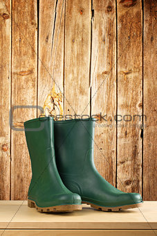 Green rubber boots for garden work