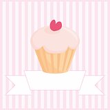 Sweet retro muffin cupcake on pink vintage strips background