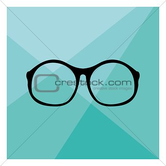 Glasses with black thick holder vector illustration on green flat triangle mosaic background.