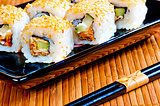 delicious traditional Japanese rolls close-up