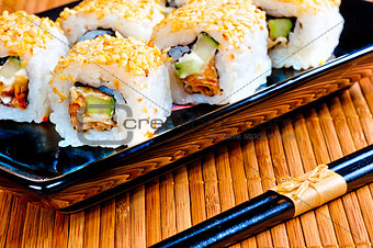 delicious traditional Japanese rolls close-up