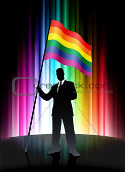 Gay Flag with Businessman on Abstract Spectrum Background