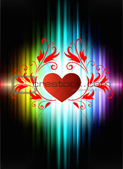 Floral Hearts on Abstract Spectrum Background