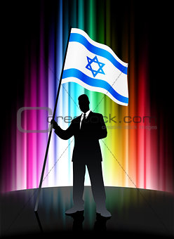 Israel Flag with Businessman on Abstract Spectrum Background