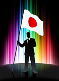 Japan Flag with Businessman on Abstract Spectrum Background