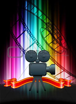 Film Camera on Abstract Spectrum Background
