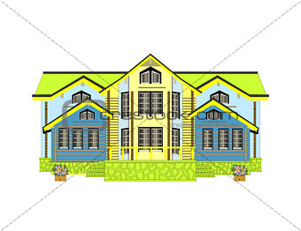 yellow house.  Isolated white background. art cute
