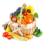 autumnal harvest vegetables and fruits in basket