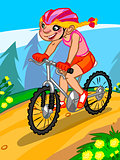  illustration of a cartoon girl on the bicycle.
