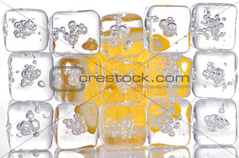ice cubes and lemon slice