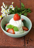 homemade vanilla ice cream with fresh strawberries