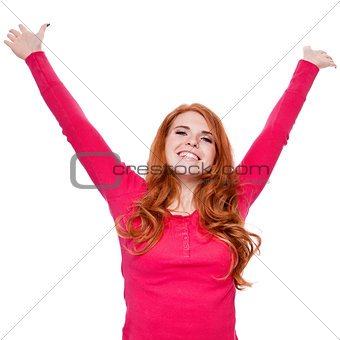 young smiling redhead woman portrait isolated expression 