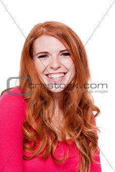 young smiling redhead woman portrait isolated expression 