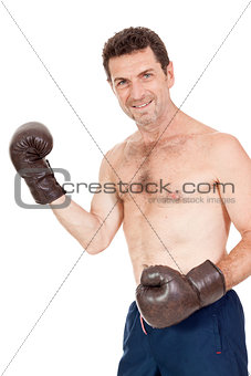 adult smiling man boxing sport gloves boxer isolated