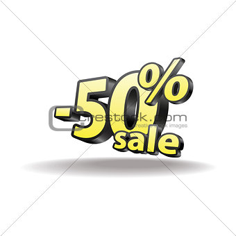 Fifty percent discount icon on white background.