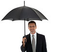 mature attractive business man with umbrella isolated