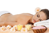 attractive helathy caucasian woman hot stone massage wellness 