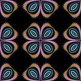 Seamless fractal pattern with flowers on a black background