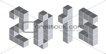 2015 digits from isometric cubes. Pseudo three dimensional
