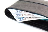 euro banknote in leather wallet