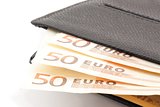 50 euro banknotes in leather wallet