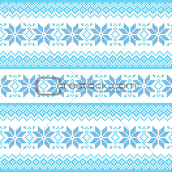 Winter, Christmas blue seamless pixelated pattern with snowflakes