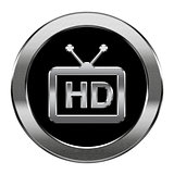 HD icon silver, isolated on white background.