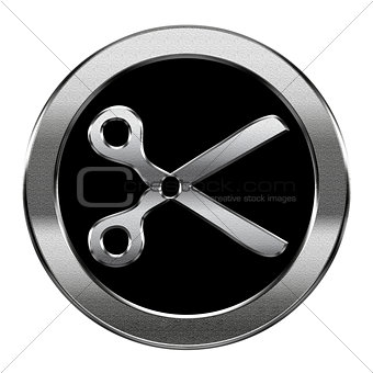 scissors icon silver, isolated on white background.