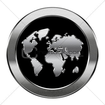 world icon silver, isolated on white background.
