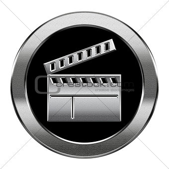movie clapper board icon silver, isolated on white background.