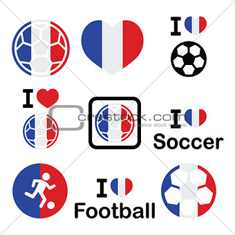 I love French football, soccer icons set
