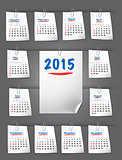 Calendar for 2015 on sticky notes attached with clip