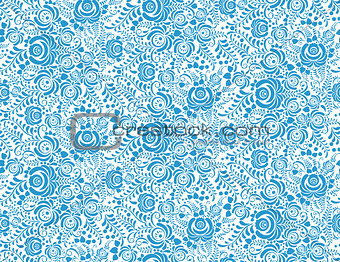 Blue floral textile vector seamless pattern in gzhel style