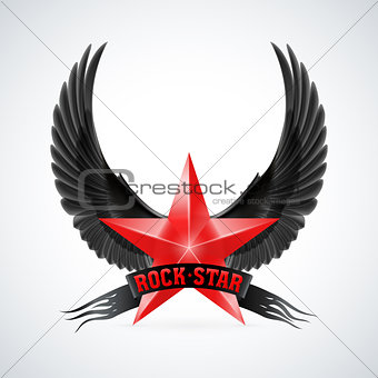 Red star with Rock Star banner and wings