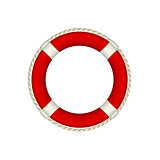Red life buoy with rope around