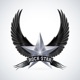 Silver star with Rock Star banner and wings