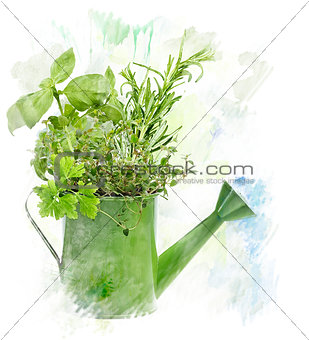 Watercolor Image Of  Herbs