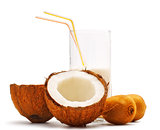 coconut, kiwi and glass with coco milk