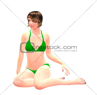 3d girl in green bikini