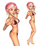 3d Girl in Violet Bikini