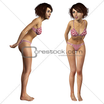3d woman in red bikini