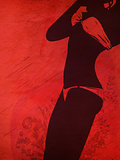 Bikini silhouette on grunge red background