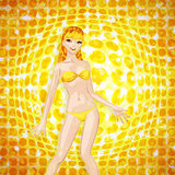 Blonde girl on yellow background