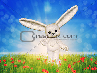 Toon bunny on grass field