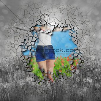 Woman on grass field
